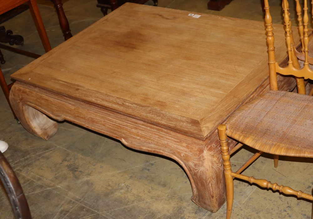 A rectangular Chinese bleached hardwood square topped low table, W.128cm, D.100cm, H.40cm